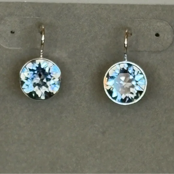 Authentic Swarovski MINI Bella Blue Crystal Bezel Rhodium Lever Back Earrings - Picture 11 of 16